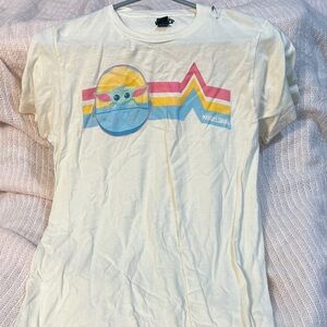 Star Wars Cream Tee with Grogu and Rainbow Stripes